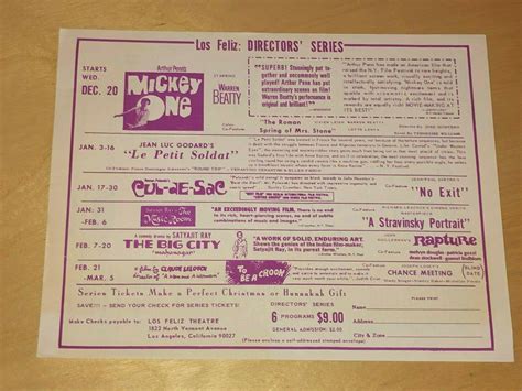 1967 Los Feliz Theatre Film Schedule Movie Theater Roman Polanski ...