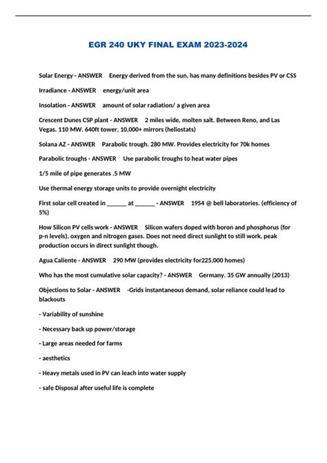 EGR 240 UKY FINAL EXAM - EGR 240 UKY - Stuvia US