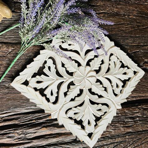 Aarav 1: Stylish White Carved Wooden Trivet — Khojcrafts