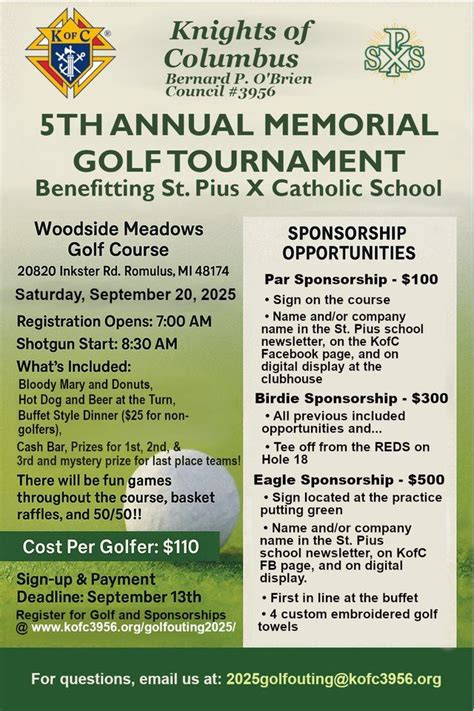 5th Annual Memorial Golf Tournament (benefitting St. Pius X Catholic ...