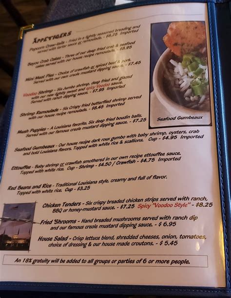 Menu at The Blind Tiger pub & bar, Shreveport