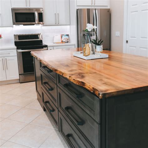 Stunning Live Edge Wood Island Counter top for Modern Kitchens