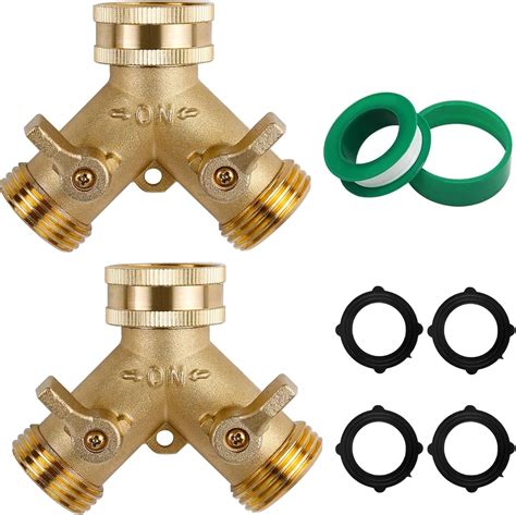 2-Pack Brass Garden Hose Splitter, 3/4 Inch 2-Way Y Shaped Water Faucet ...