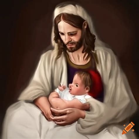 Jesus touching a child puppet on Craiyon