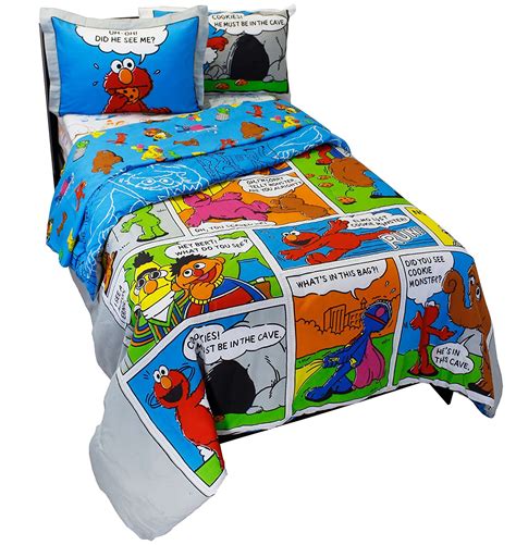 Buy 7pc Sesame Street Full Bedding Set Elmo Cookie Monster Comic Stip ...