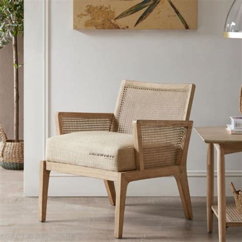 Furnweave Wooden Chair with Arm Rest | Farmhouse Accent Chair | Rattan ...