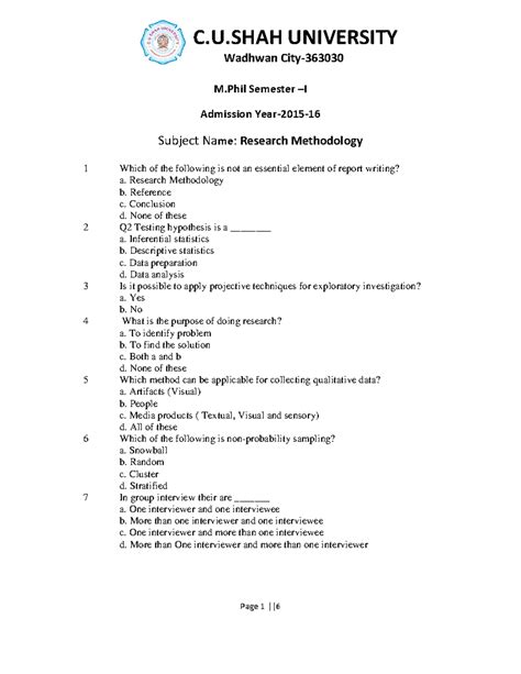 Summer 2016-mcqsample 1 - C.U UNIVERSITY Wadhwan City- M Semester –I ...