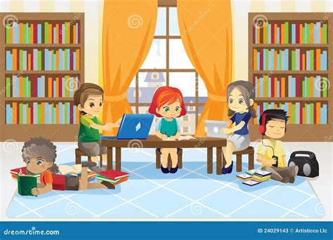 Children in library stock vector. Illustration of library - 24029143
