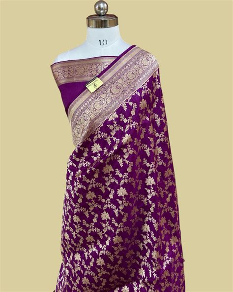 Magenta Pure Katan Handloom Silk - All Over Jaal Work Banarasi Saree ...