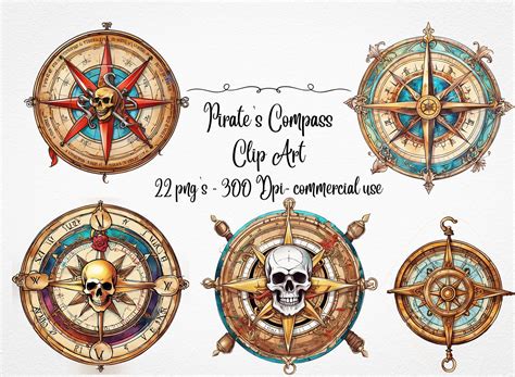 Pirates Compass Clip Art Bundle Marine Pirate Compass, Steampunk ...