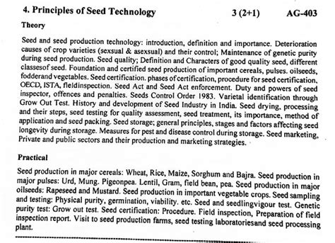 B.Sc Ag. (Hons) 4th Sem Syllabus According to 5th Dean Committee of ICAR