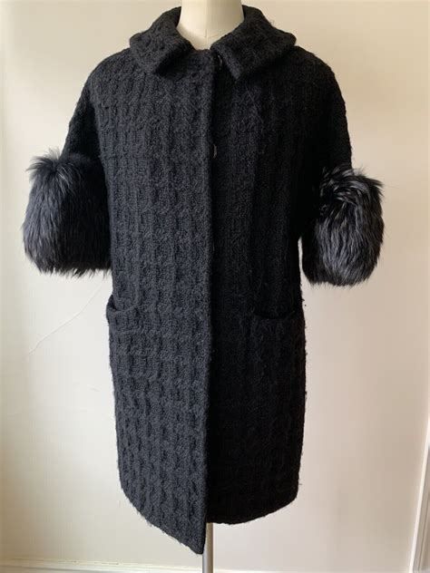 ETRO Bouclé / Tweed Woman Vintage Coat Black Fur Trim… - Gem