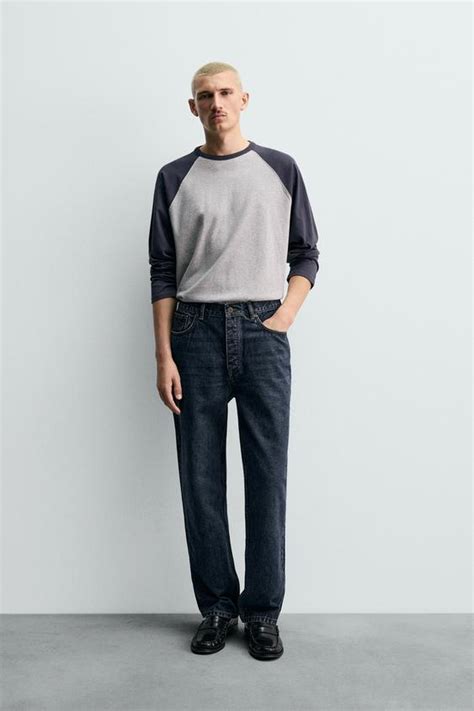 COLOUR BLOCK RAGLAN SLEEVE T-SHIRT - Grey / Blue | ZARA India