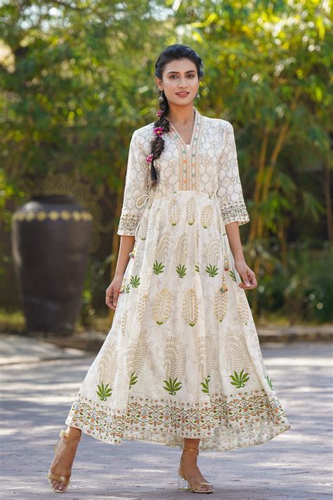Ivory Ethnic Motif Rayon Flared Maxi Dress - Juniper Fashion