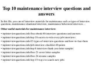 Maintenance Tech Interview Questions 的图像结果