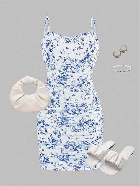 SHEIN Girlism Tween Girl Blue & White Floral Print Double-Layered Mesh ...