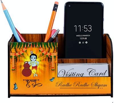 jai shree shyam collection 3 Compartments WOOD Visiting card stand ...