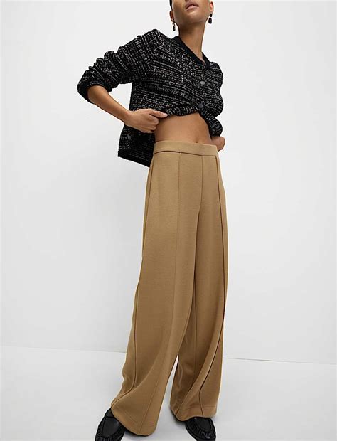 Buy Jersey Elasticated Waist Wide Leg Trousers at Marks & Spencer