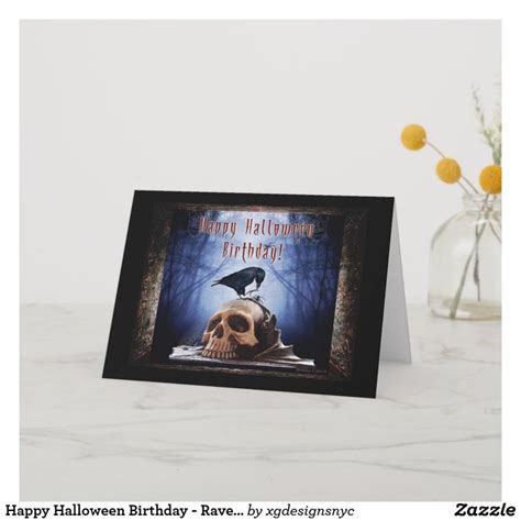 Happy Halloween Birthday - Raven on Skull Card | Halloween birthday ...