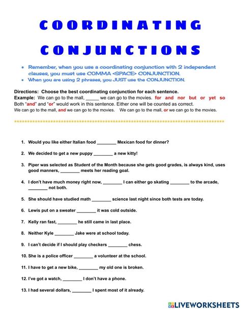 Image result for Conjunctions Worksheet