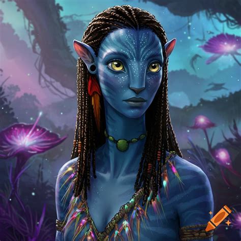 Close-up portrait of a blue-skinned Na'vi character from Avatar in a ...