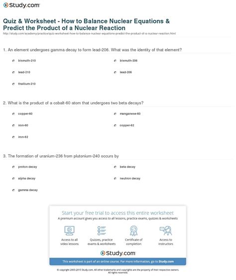 Quiz Worksheet How To Balance Nuclear Equations — db-excel.com