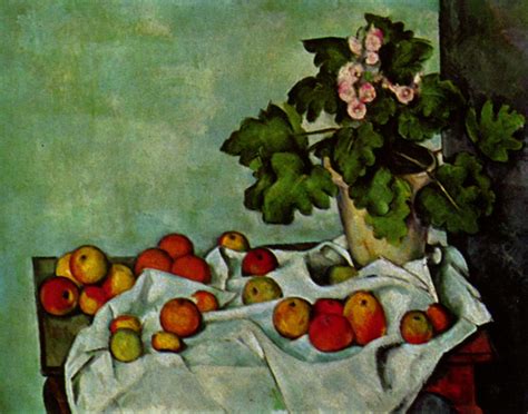 Still Life with Apples and a Pot of Primroses (c.1890) by Paul Cezanne ...