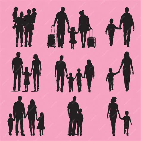 Premium Vector | Silhouettes of families walking