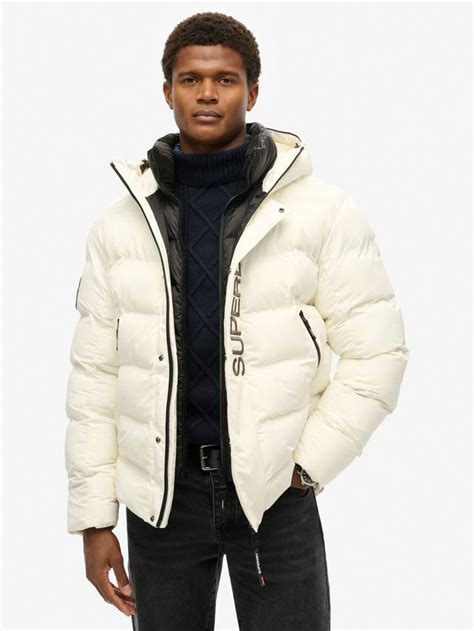 Superdry Water Resistant Hooded Puffer Jacket, Off White