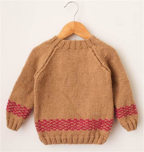 Handknitted Full Sleeves Border Design Sweater For Kids-Brown