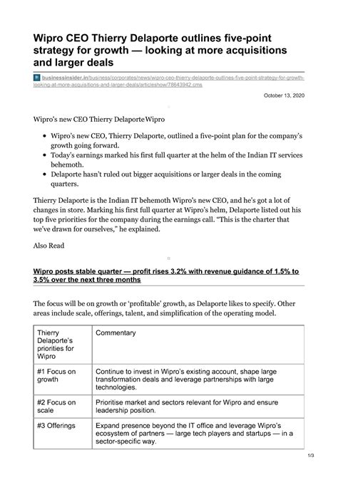 Wipro CEO Thierry Delaporte outlines five-point strategy for growth ...