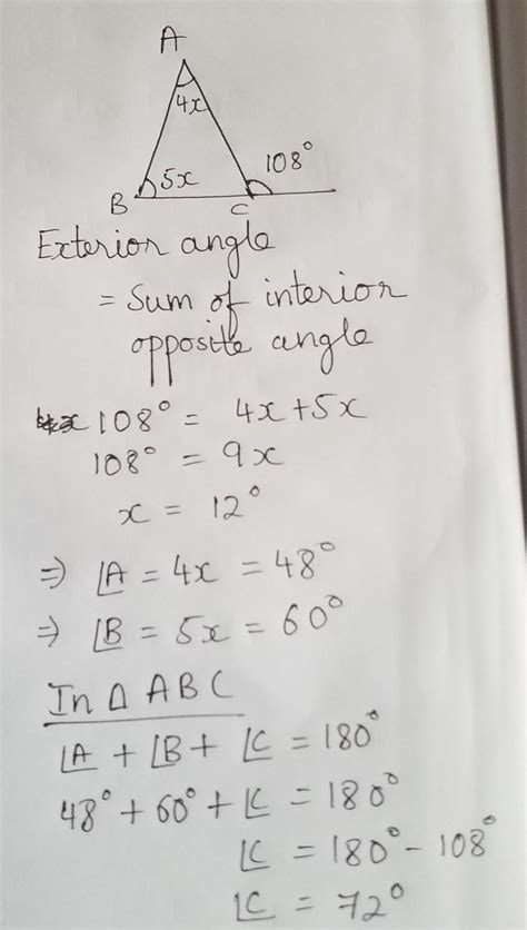 an exterior angle of a triangle is 108 degree and the interiro opposite ...