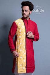 Cherry Red Fabric Design Cotton Kurta for Men – Craftyle