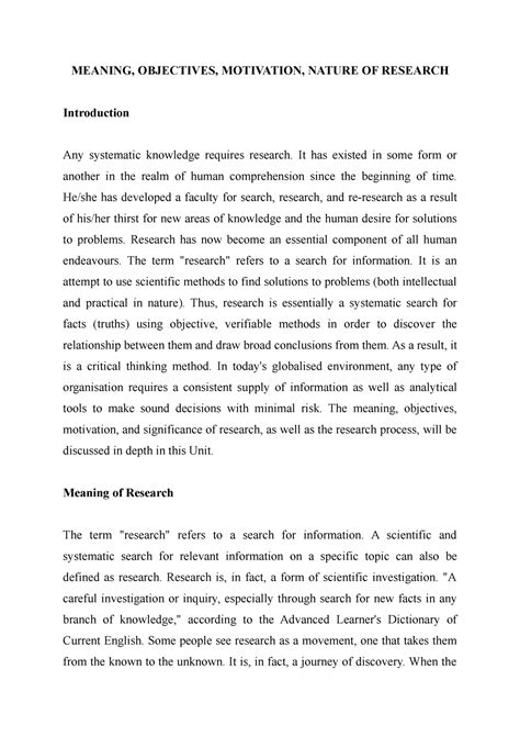 Meaning, Objectives, Motivation, Nature OF Research - MEANING ...