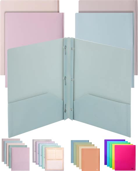 Mr. Pen- Plastic Folders with Pockets and Prong, 5 Pack, Muted Pastel ...