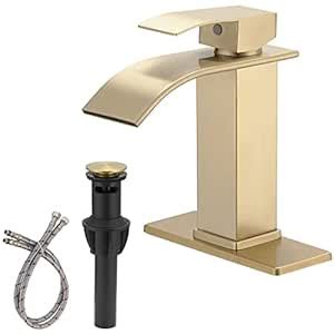 BWE Brushed Gold Bathroom Faucet Modern Single Hole Waterfall Faucet ...