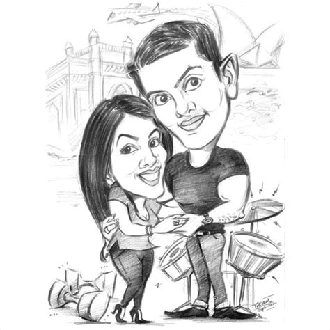 Digital Pencil Caricature for 2 Persons | gingercrush.com