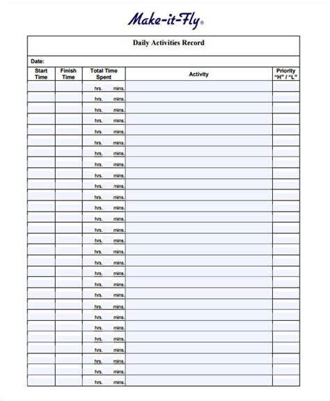 Image result for Free Printable Daily Log