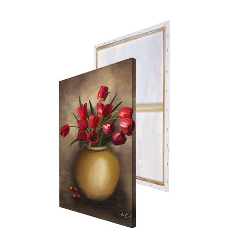 Beautiful Red Rose Flower Vase Original Design Canvas Printed Wall ...