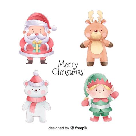 Watercolor christmas characters collection | Free Vector