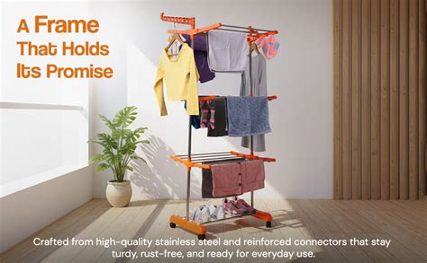 TNC Stainless Steel Cloth Drying Rack Stand – Blue | 2 Pole 4-Tier ...