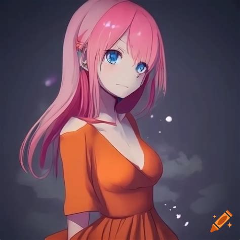 Anime girl, pink hair, age 6, pretty, kind, sweet, pink dress, long ...