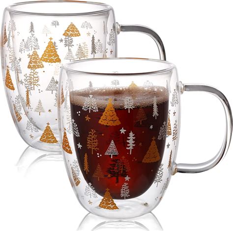Amazon.com: Layhit Christmas Glass Coffee Mugs Set of 4, 12 oz Glass ...