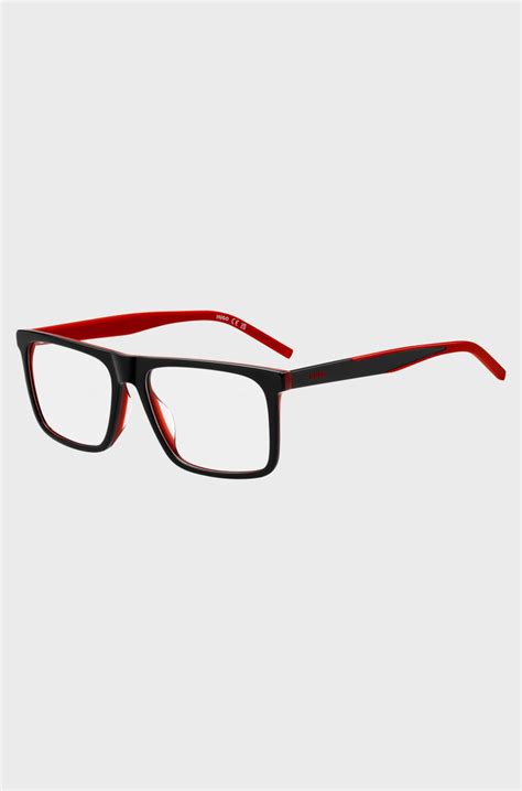 HUGO - Black-acetate optical frames with red accents - Black
