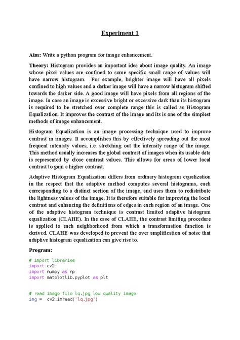 Computer Vision Lab Manual - Experiment 1 Aim: Write a python program ...