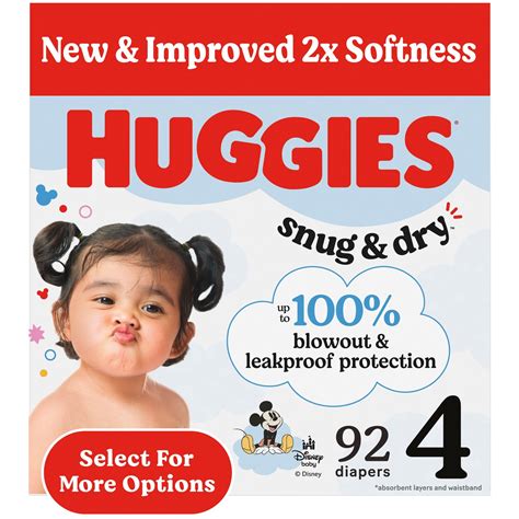 Huggies Snug & Dry Baby Diapers, Size 4 (22-37 lbs), 92 Ct (Select for ...