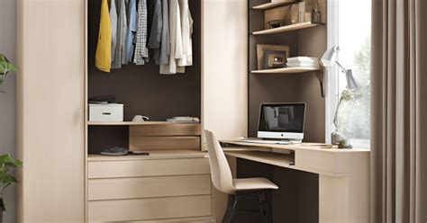 Wardrobe with Study Table Design 的图像结果