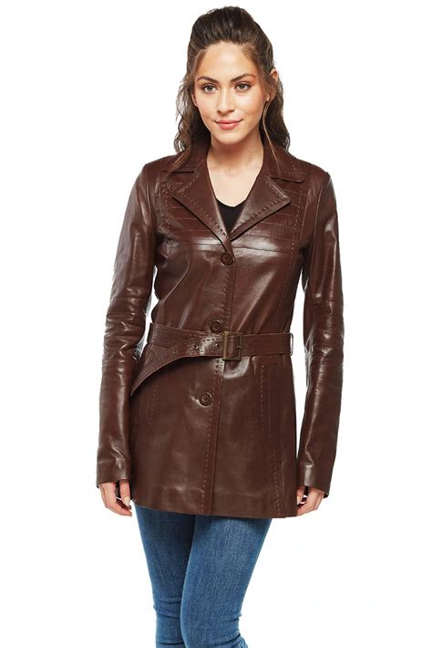 Rita Women's 100 % Real Brown Leather Classic Coat