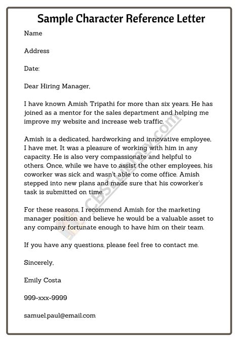 Image result for Sample Character Reference Letters Examples