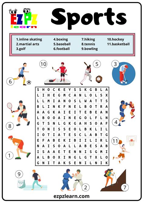 Printable sports word search puzzle – Artofit